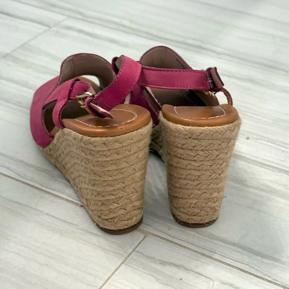 Kate Spade Hot Pink Leather Wedge Sandals, Size 9.5